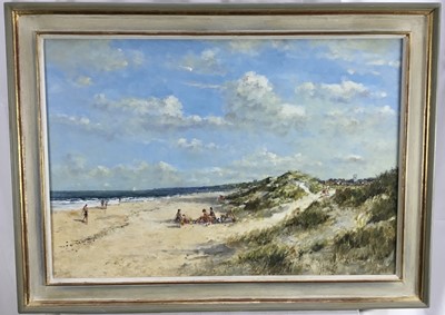 Lot 23 - John Sutton, oil on canvas - Walberswick beach, signed lower right, inscribed title on back, 65cm x 45cm, framed