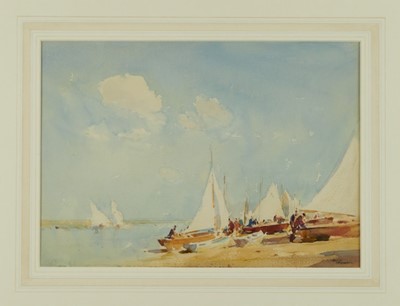 Lot 1138 - Gerald Ackerman (1876-1960) watercolour - Blakeney Regatta, signed, titled to exhibition label verso, 24cm x 34cm, in glazed gilt frame