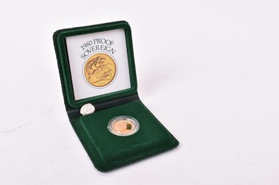 Lot 498 - G.B. Gold proof Sovereign Elizabeth II 1980 (N.B. Cased with Certificate of Authenticity) (1 coin)