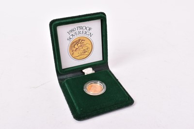 Lot 499 - G.B. Gold proof Sovereign Elizabeth II 1980 (N.B. Cased with Certificate of Authenticity) (1 coin)