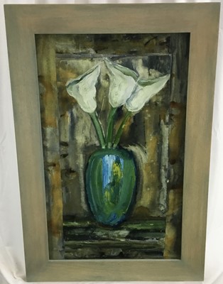 Lot 120 - Peter McCarthy (contemporary) mixed media and collage, Arum lillies