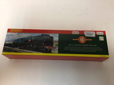 Lot 227 - Hornby OO gauge Clan line BR Merchant Navy Class 4-6-2 locomotive 35028, R2169, plus BR 0-4-0T Industrial locomotive No4, Membership Edition 2001, R2245, Class )F 0-4-0ST "Millenium", Collectors Ed...