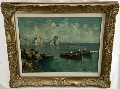 Lot 1231 - Maria Fortis Camussi (1880-1960), oil on panel, fisherman in a cove, signed, 31 x 38cm, glazed frame
