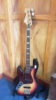 Lot 2267 - 1970s Antoria left-handed four string electric bass guitar, sunburst finish