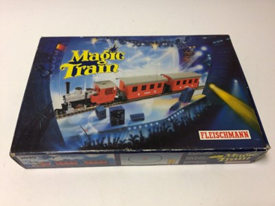 Lot 232 - Fleischmann OO gauge boxed Magic Train set with 2020 "Zilly" locomotive and two carriages, plus oval track and accessories, plus Hornby GWR mixed traffic electric train set R1000 (includes locomoti...