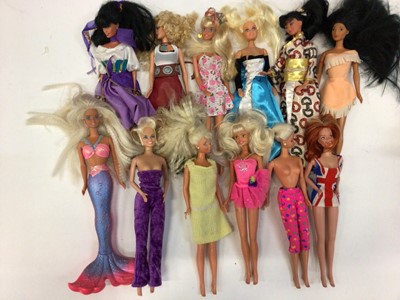 Lot 1818 - Quantity of mainly Barbie dolls 1990's period including Native American girl and in Kimono, also Disney Pocahontas and two Spice Girls dolls etc.