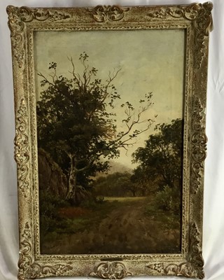 Lot 271 - English School, late 19th century, oil on canvas - wooded landscape, dated 7.10.97, 60cm x 39cm, framed