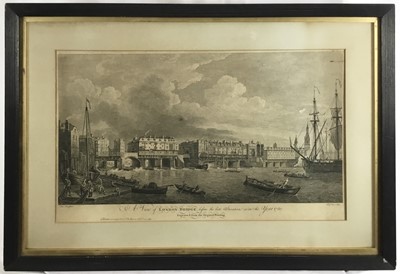 Lot 245 - Two engravings of Westminster and London Bridge, dated 1761, image 29 x 54cm, glazed frames, together with a print of Charing Cross signed Sedgwick, all in glazed frames. (3)