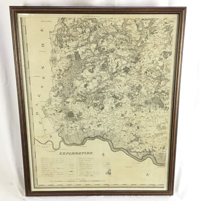 Lot 291 - Antique engraved map of Essex and London, published by Greenwood, Pringle & Co., 66cm x 54cm, in glazed frame