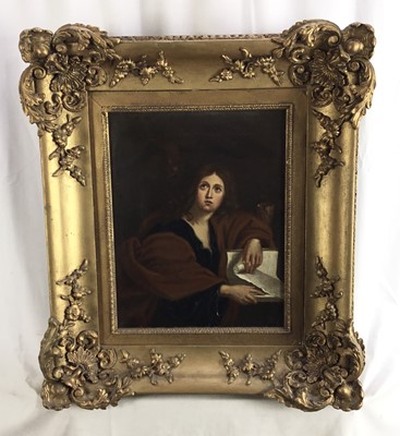 Lot 299 - 19th century oil on canvas - portrait of a Saint, 39cm x 30cm, in gilt frame
