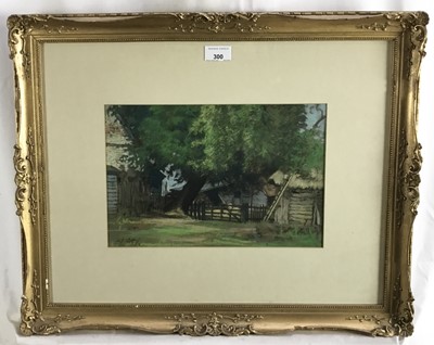 Lot 300 - French School, early 20th century, pastel on paper - from buildings, indistinctly signed, dated '14, 22cm x 32cm, in glazed gilt frame