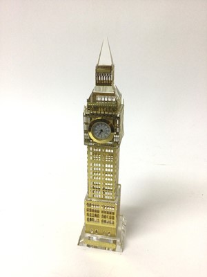 Lot 217 - Crystal Big Ben model time piece with gilt metal decoration, 24cm high, in orignal fitted case