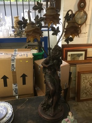 Lot 162 - Figural spelter lamp, signed Belleuse