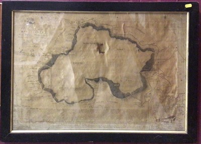 Lot 293 - 18th century chart printed on silk panel - 'A Chart of the Beautiful Fishery of Whittlesea Mere in the County of Huntingdon...', published May 1786 by John Bodger, in glazed frame