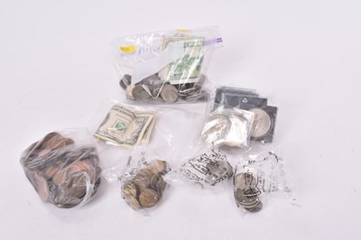 Lot 540 - World - Mixed coins and banknotes to include a small quantity of G.B. silver and currency to include U.S.A $100 note (Qty)