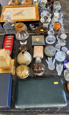Lot 177 - Lalique deer ornament, collection of paper weights and sundries