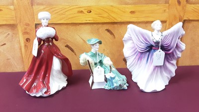 Lot 1275 - Three Royal Doulton figures, three character jugs and nine miniature figures