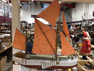 Lot 2704 - Large scratch built model of a Thames sailing barge, approx. 113cm in length.