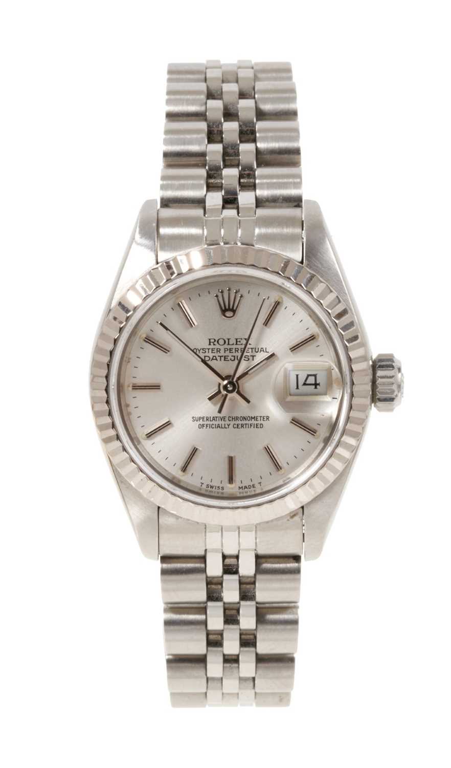 Lot 576 - Ladies Rolex Date Just stainless steel wristwatch with box and papers
