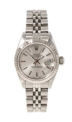 Lot 576 - Ladies Rolex Date Just stainless steel wristwatch with box and papers