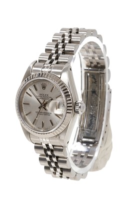 Lot 576 - Ladies Rolex Date Just stainless steel wristwatch with box and papers
