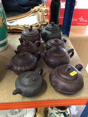 Lot 95 - Eight Chinese red ware/terracotta teapots/rice wine pots