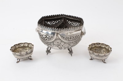 Lot 460 - Indian white metal bowl, together with a pair of small bowls