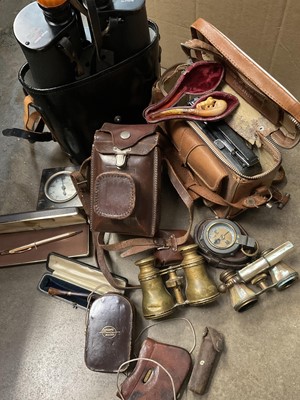 Lot 191 - Binoculars, opera glasses, silver cross pen and sundries