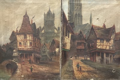 Lot 210 - Pair of 19th century oils on canvas - French Town scenes