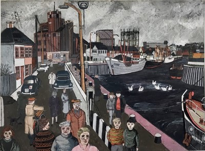 Lot 1 - *Dione Page (1936-2021) two works, gouache and pastel on paper - ‘The 60's Hythe', and the ‘Creek’, signed and titled, 77cm x 57cm and 70cm x 51cm