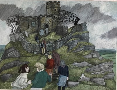 Lot 4 - *Dione Page (1936-2021) two works, gouache and pastel on paper - Chapel on a hill and ‘St Govan’s Chapel’ Pembrokeshire, both unframed