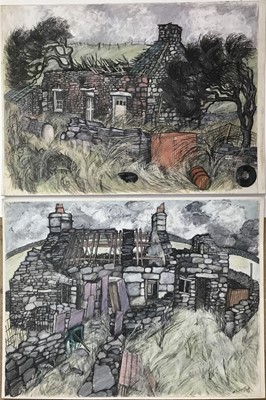 Lot 8 - *Dione Page (1936-2021) two works, gouache and pastel on paper - ruined house and another ‘At Cilgwyn’, signed, unframed