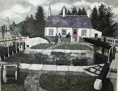 Lot 14 - *Dione Page (1936-2021) two works, gouache and pastel on paper - the Lock house, and Canal reflections, signed and titled indistinctly, unframed