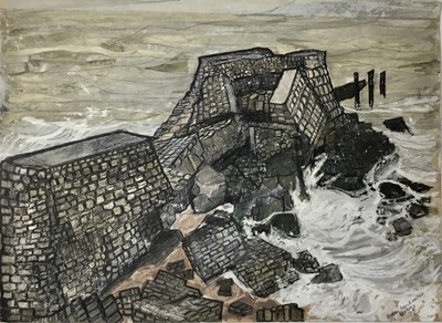 Lot 18 - *Dione Page (1936-2021) two works, gouache and pastel on paper - ‘Broken Breakwater’ and pastel sketch of the vessel ‘Rose’, signed titled and dated, both unframed