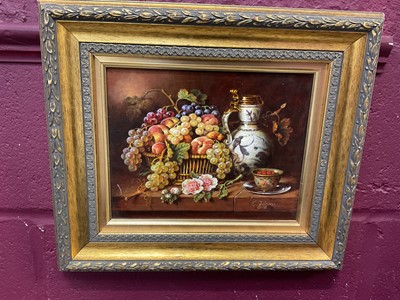 Lot 216 - Victorian style oil on board still life