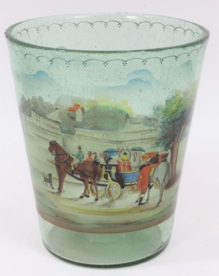 Lot 208 - 19th century Continental glass vase painted with coaching scene