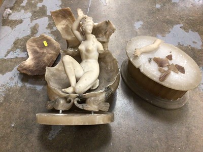 Lot 35 - Antique marble sculpture of a nude woman in an alabaster shell-form recess supported by mythical dolphins (a/f)