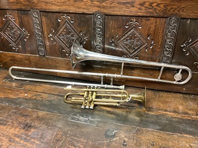 Lot 2277 - Trombone and a cased cornet