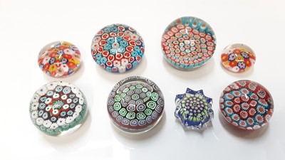 Lot 1260 - Eight paperweights with millefiori decoration