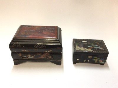 Lot 2515 - Oriental lacquer writing box with drawer, together with an oriental lacquer music box (2)