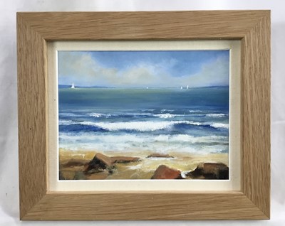 Lot 60 - David Slater (b.1943) acrylic on board - ‘Distant Sails’, monogrammed, 21cm x 16cm, framed