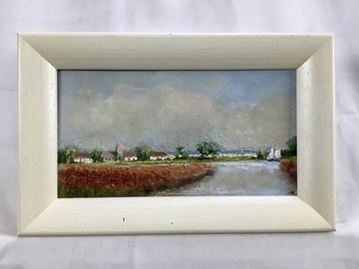 Lot 67 - David Slater (b.1943) oil on board - ‘Near Ludham, Norfolk’, 21.5cm x 11.5cm, monogrammed, framed