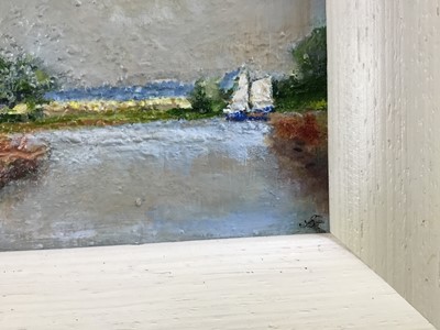 Lot 67 - David Slater (b.1943) oil on board - ‘Near Ludham, Norfolk’, 21.5cm x 11.5cm, monogrammed, framed