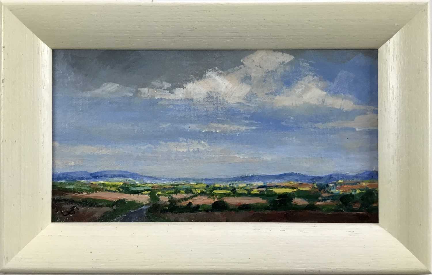Lot 66 - David Slater (b.1943) oil on board - ‘Murcia, Spain’, 21.5cm x 11.5cm, monogrammed, framed