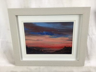 Lot 62 - David Slater (b.1943) acrylic on board - ‘Sunset over the Desert’, monogrammed, 16.5cm x 12cm, in glazed frame