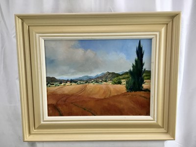 Lot 59 - David Slater (b.1943) oil on board - ‘Cornfields, Provence’, monogrammed, 39cm x 29cm, framed