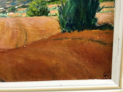 Lot 59 - David Slater (b.1943) oil on board - ‘Cornfields, Provence’, monogrammed, 39cm x 29cm, framed