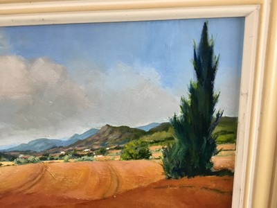 Lot 59 - David Slater (b.1943) oil on board - ‘Cornfields, Provence’, monogrammed, 39cm x 29cm, framed