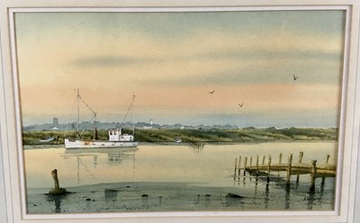 Lot 125 - Adrian Wincup - watercolour in glazed gilt frame - Southwold ferry in evening light. Signed, circa 1998.