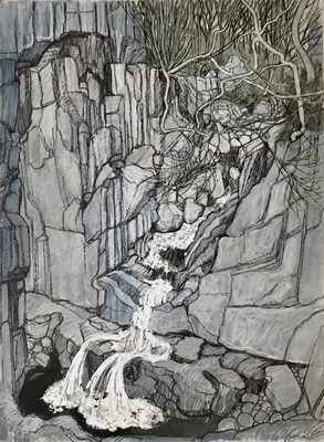 Lot 23 - *Dione Page (1936-2021) two works, gouache and pastel on paper - two waterfalls, signed titled and dated ‘79, unframed